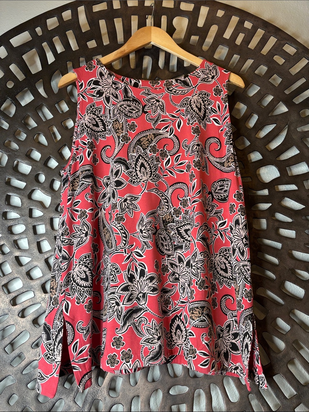 🌺 Boho Casual Floral Top XL Petite J. Jill Coral Sleeveless Stretch 🌺